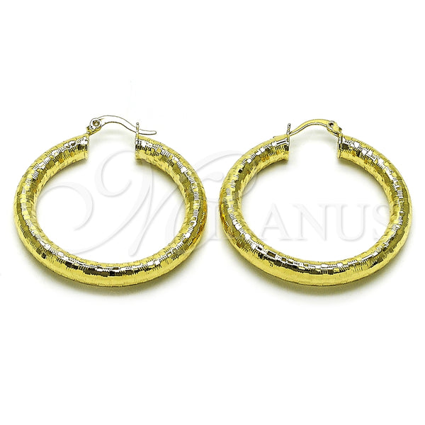 Oro Laminado Medium Hoop, Gold Filled Style Hollow Design, Diamond Cutting Finish, Golden Finish, 02.213.0818.40