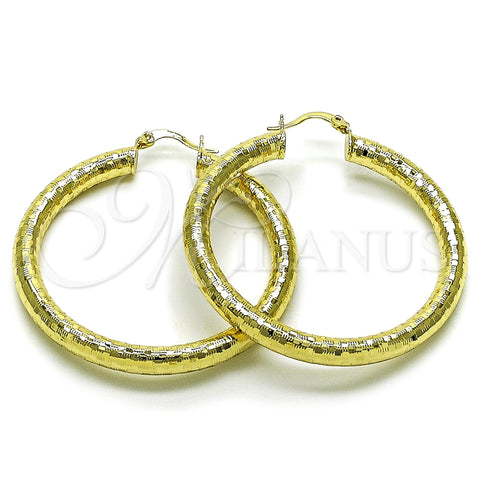 Oro Laminado Large Hoop, Gold Filled Style Hollow Design, Diamond Cutting Finish, Golden Finish, 02.213.0818.50