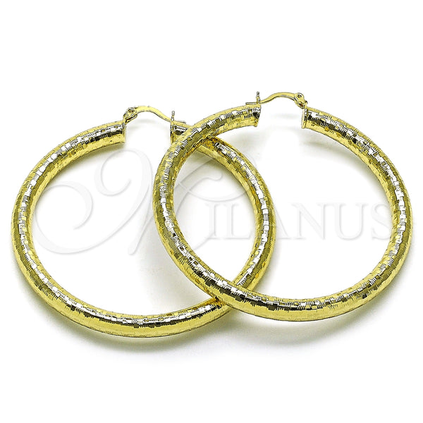 Oro Laminado Large Hoop, Gold Filled Style Hollow Design, Diamond Cutting Finish, Golden Finish, 02.213.0818.60