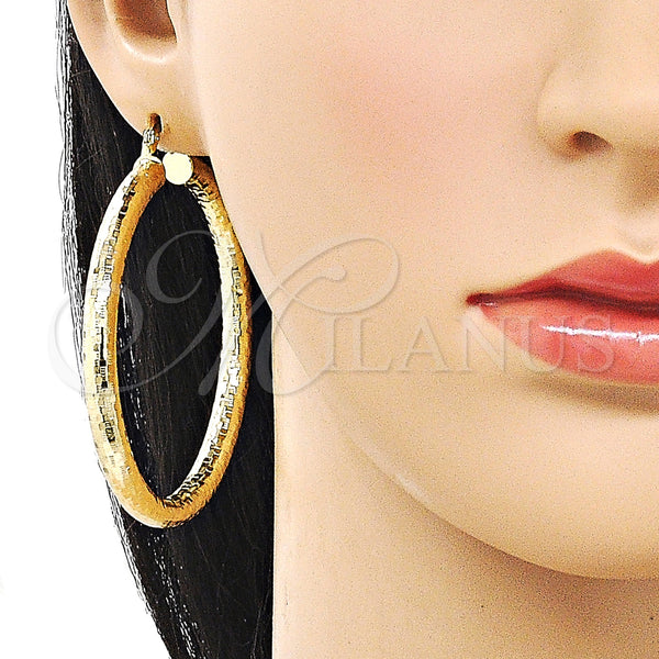 Gold Filled Hoop Earrings — Large Hoop Hollow Design Diamond Cutting 02. — alternate product view — SKU 160091 | Oro Laminado aretes de aro — Large Hoop Hollow diseño Diamond Cutting 02. — SKU 160091