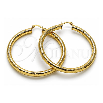 Oro Laminado Large Hoop, Gold Filled Style Hollow Design, Diamond Cutting Finish, Golden Finish, 02.213.0818.60