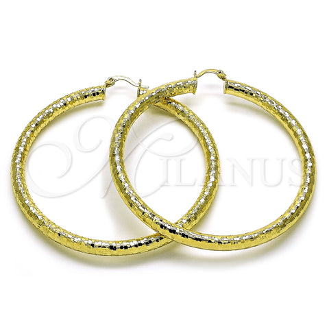 Oro Laminado Extra Large Hoop, Gold Filled Style Hollow Design, Diamond Cutting Finish, Golden Finish, 02.213.0818.70