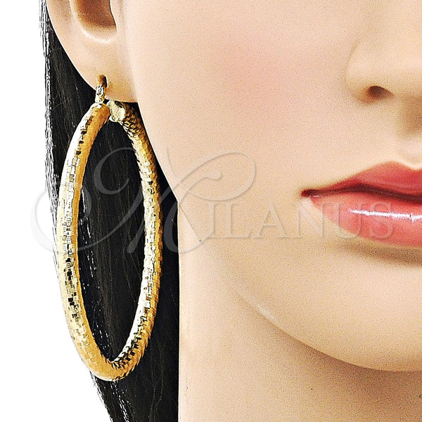 Gold Filled Hoop Earrings — Extra Large Hoop Hollow Design Diamond Cutting 02. — alternate product view — SKU 160092 | Oro Laminado aretes de aro — Extra Large Hoop Hollow diseño Diamond Cutting 02. — SKU 160092