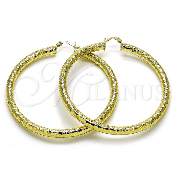 Gold Filled Hoop Earrings — Extra Large Hoop Hollow Design Diamond Cutting 02. — main product view — SKU 160092 | Oro Laminado aretes de aro — Extra Large Hoop Hollow diseño Diamond Cutting 02. — SKU 160092