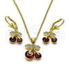 Oro Laminado Earring and Pendant Adult Set, Gold Filled Style Cherry Design, with Garnet Cubic Zirconia and White Micro Pave, Polished, Golden Finish, 10.210.0185