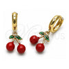 Oro Laminado Dangle Earring, Gold Filled Style Cherry Design, Red Enamel Finish, Golden Finish, 02.284.0051
