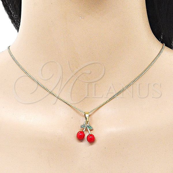 Gold Filled Necklace — Pendant Necklace Cherry Design Red Enamel 04. Thickness — alternate product view — SKU 160096 | Oro Laminado collar — Pendant Necklace Cherry diseño Red Enamel 04. Thickness — SKU 160096