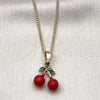 Oro Laminado Pendant Necklace, Gold Filled Style Cherry Design, Red Enamel Finish, Golden Finish, 04.284.0061.18 (Thickness, 18 Inches Length)