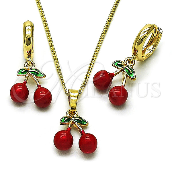 Gold Filled Ring — Earring and Pendant Adult Set Cherry Design Red — main product view — SKU 160097 | Oro Laminado anillo — Earring and Pendant Adult Set Cherry diseño Red — SKU 160097