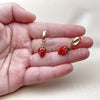 Oro Laminado Dangle Earring, Gold Filled Style Strawberry Design, Red Enamel Finish, Golden Finish, 02.284.0052