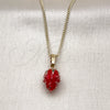 Oro Laminado Pendant Necklace, Gold Filled Style Strawberry Design, Red Enamel Finish, Golden Finish, 04.284.0062.18