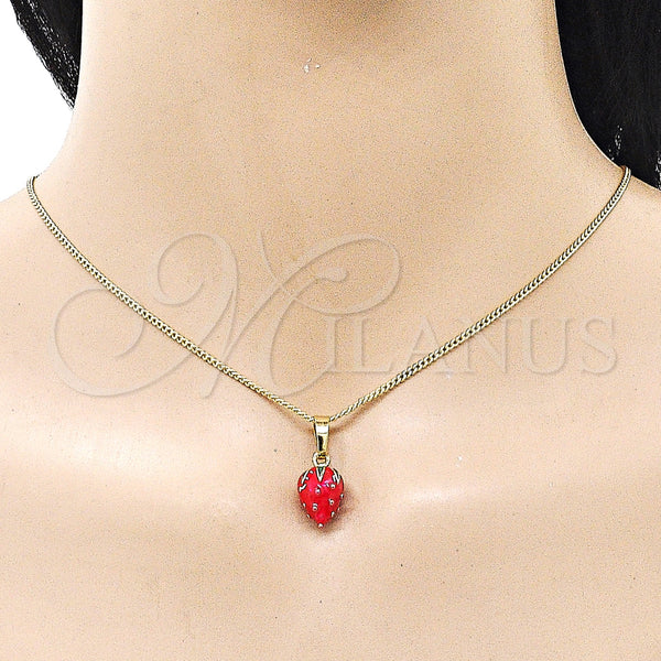 Gold Filled Necklace — Pendant Necklace Strawberry Design Red Enamel 04. Thickness — alternate product view — SKU 160099 | Oro Laminado collar — Pendant Necklace Strawberry diseño Red Enamel 04. Thickness — SKU 160099