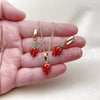 Oro Laminado Earring and Pendant Adult Set, Gold Filled Style Strawberry Design, Polished, Golden Finish, 10.284.0050