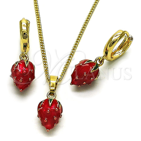 Oro Laminado Earring and Pendant Adult Set, Gold Filled Style Strawberry Design, Polished, Golden Finish, 10.284.0050