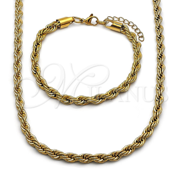 Oro Laminado Necklace and Bracelet, Gold Filled Style Rope Design, Polished, Golden Finish, 06.257.0001