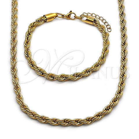 Oro Laminado Necklace and Bracelet, Gold Filled Style Rope Design, Polished, Golden Finish, 06.257.0001