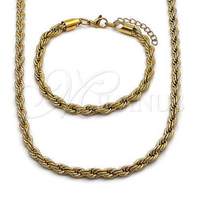set de collar y pulsera cadena tipo cordón de oro laminado - vista del producto - Milanus SKU 160101