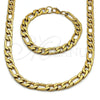 Stainless Steel Necklace and Bracelet, Figaro Design, Polished, Golden Finish, 06.257.0002