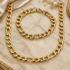 Stainless Steel Necklace and Bracelet, Figaro Design, Polished, Golden Finish, 06.257.0002