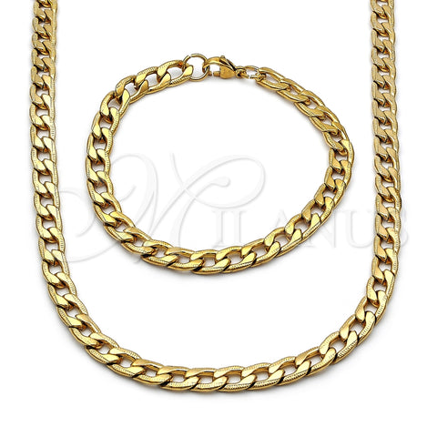 Stainless Steel Necklace and Bracelet, Curb Design, Polished, Golden Finish, 06.257.0004