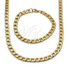 Stainless Steel Necklace and Bracelet, Curb Design, Polished, Golden Finish, 06.257.0004