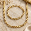 Stainless Steel Necklace and Bracelet, Curb Design, Polished, Golden Finish, 06.257.0004