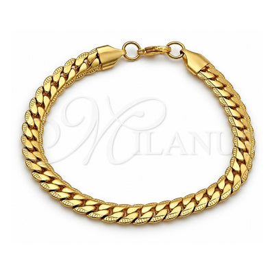 Stainless Steel Basic Bracelet, Curb Design, Polished, Golden Finish, 03.278.0015.1.09 (Thickness, 9 Inches Length)
