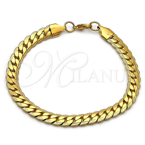 Stainless Steel Basic Bracelet, Curb Design, Polished, Golden Finish, 03.278.0015.1.09 (Thickness, 9 Inches Length)