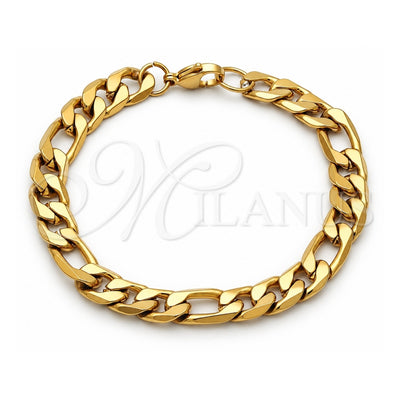 Stainless Steel Basic Bracelet, Figaro Design, Polished, Golden Finish, 03.257.0002.09 (Thickness, 9 Inches Length)