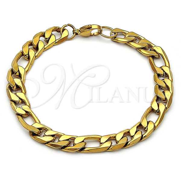 Stainless Steel Basic Bracelet, Figaro Design, Polished, Golden Finish, 03.257.0002.09 (Thickness, 9 Inches Length)