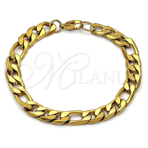 Stainless Steel Basic Bracelet, Figaro Design, Polished, Golden Finish, 03.257.0002.09 (Thickness, 9 Inches Length)