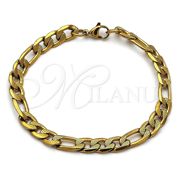Stainless Steel Basic Bracelet, Pave Figaro Design, Diamond Cutting Finish, Golden Finish, 03.257.0003.09