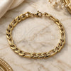 Stainless Steel Basic Bracelet, Pave Figaro Design, Diamond Cutting Finish, Golden Finish, 03.257.0003.09 (Thickness, 9 Inches Length)