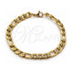 Stainless Steel Basic Bracelet, Pave Figaro Design, Diamond Cutting Finish, Golden Finish, 03.257.0003.09 (Thickness, 9 Inches Length)
