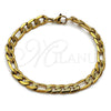 Stainless Steel Basic Bracelet, Pave Figaro Design, Diamond Cutting Finish, Golden Finish, 03.257.0003.09 (Thickness, 9 Inches Length)