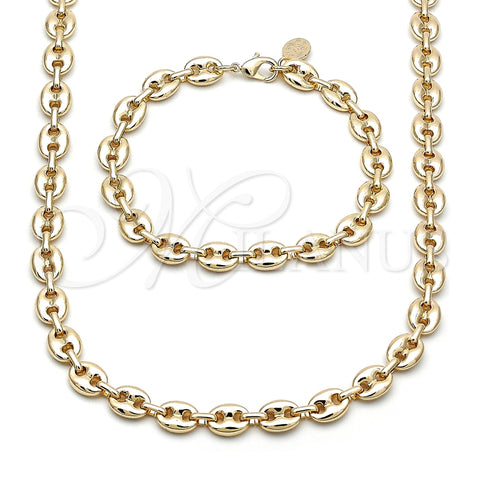 Oro Laminado Necklace and Bracelet, Gold Filled Style Puff Mariner Design, Polished, Golden Finish, 06.63.0300