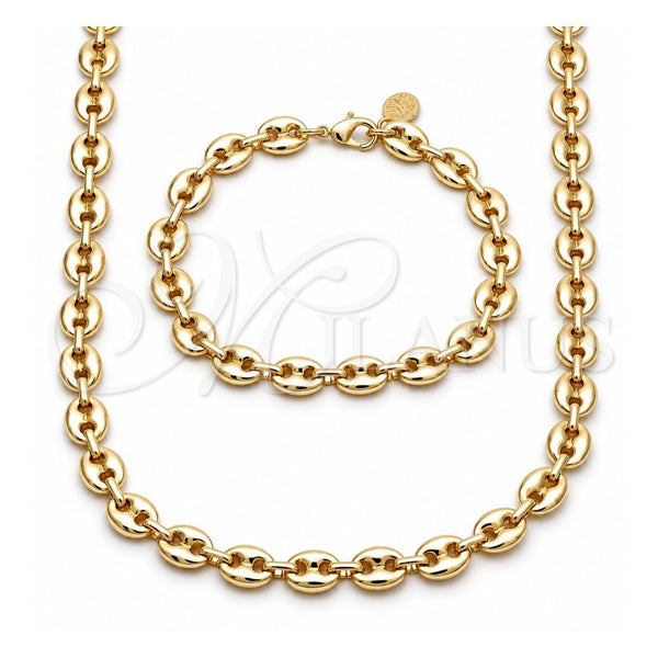 Oro Laminado Necklace and Bracelet, Gold Filled Style Puff Mariner Design, Polished, Golden Finish, 06.63.0300.24