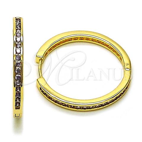 Oro Laminado Huggie Hoop, Gold Filled Style with Amethyst Cubic Zirconia, Polished, Golden Finish, 02.195.0297.1.30