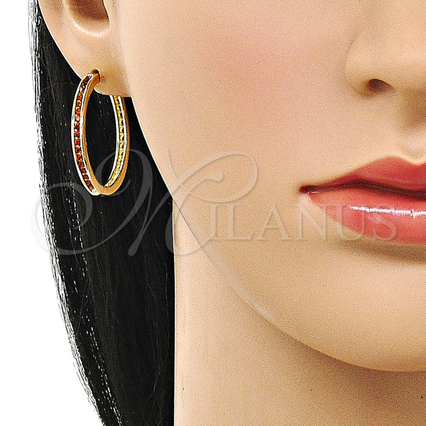 Gold Filled Hoop Earrings — Huggie Hoop with Garnet Cubic Zirconia Polished 02. — alternate product view — SKU 160117 | Oro Laminado aretes de aro — Huggie Hoop with Garnet Cubic Zirconia pulido 02. — SKU 160117