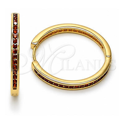 Oro Laminado Huggie Hoop, Gold Filled Style with Garnet Cubic Zirconia, Polished, Golden Finish, 02.195.0297.2.30