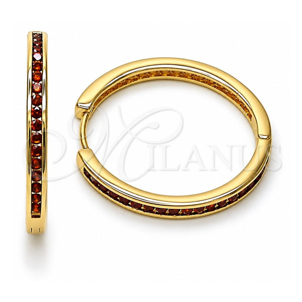 Oro Laminado Huggie Hoop, Gold Filled Style with Garnet Cubic Zirconia, Polished, Golden Finish, 02.195.0297.2.30