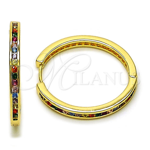 Oro Laminado Huggie Hoop, Gold Filled Style with Multicolor Cubic Zirconia, Polished, Golden Finish, 02.195.0297.3.30