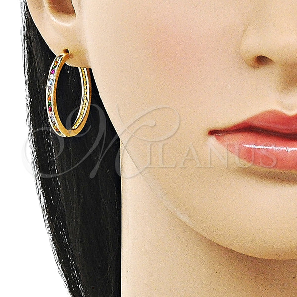 Gold Filled Hoop Earrings — Huggie Hoop with Multicolor Cubic Zirconia Polished 02. — alternate product view — SKU 160118 | Oro Laminado aretes de aro — Huggie Hoop with Multicolor Cubic Zirconia pulido 02. — SKU 160118