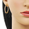 Oro Laminado Huggie Hoop, Gold Filled Style with Pink Cubic Zirconia, Polished, Golden Finish, 02.195.0297.5.30
