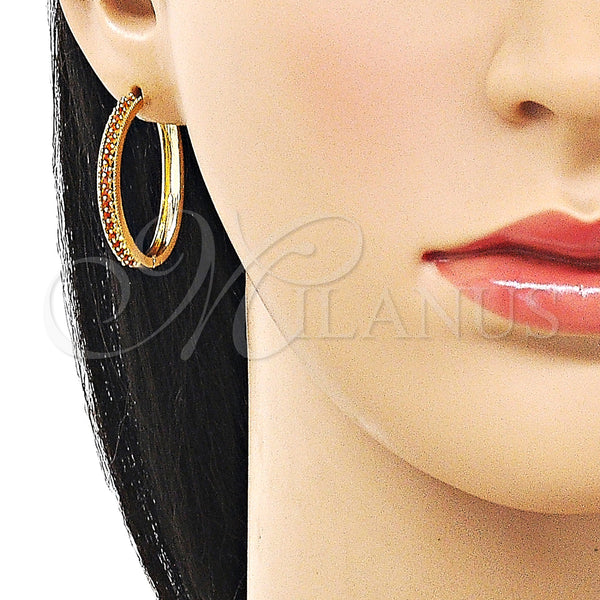 Gold Filled Hoop Earrings — Huggie Hoop with Garnet Cubic Zirconia Polished 02. — alternate product view — SKU 160122 | Oro Laminado aretes de aro — Huggie Hoop with Garnet Cubic Zirconia pulido 02. — SKU 160122