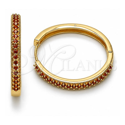 Oro Laminado Huggie Hoop, Gold Filled Style with Garnet Cubic Zirconia, Polished, Golden Finish, 02.195.0300.2.30