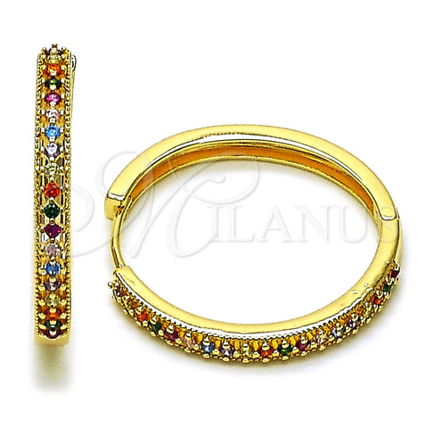 Oro Laminado Huggie Hoop, Gold Filled Style with Multicolor Cubic Zirconia, Polished, Golden Finish, 02.195.0300.3.30