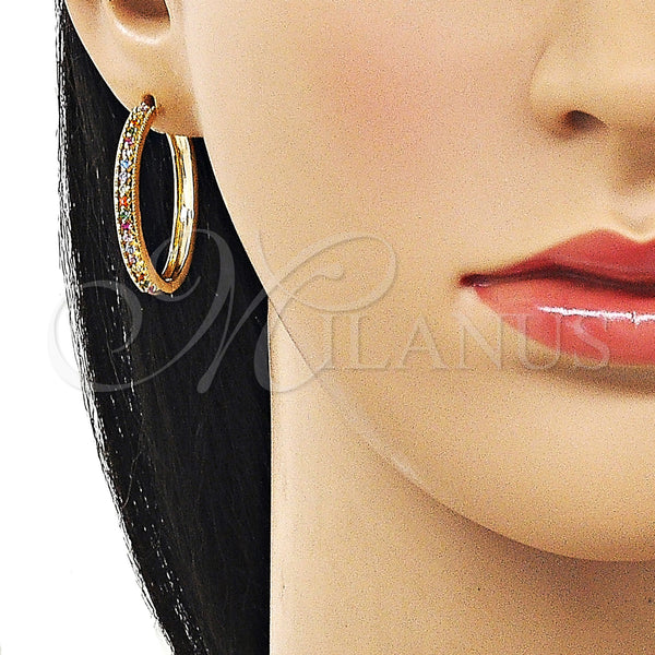 Gold Filled Hoop Earrings — Huggie Hoop with Multicolor Cubic Zirconia Polished 02. — alternate product view — SKU 160123 | Oro Laminado aretes de aro — Huggie Hoop with Multicolor Cubic Zirconia pulido 02. — SKU 160123