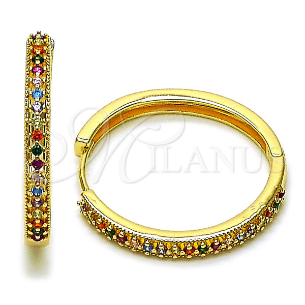 Gold Filled Hoop Earrings — Huggie Hoop with Multicolor Cubic Zirconia Polished 02. — main product view — SKU 160123 | Oro Laminado aretes de aro — Huggie Hoop with Multicolor Cubic Zirconia pulido 02. — SKU 160123