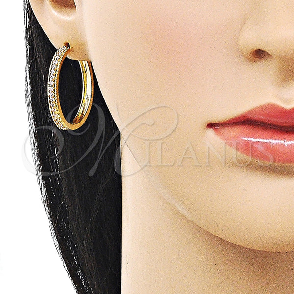 Gold Filled Hoop Earrings — Huggie Hoop with Pink Cubic Zirconia Polished 02. — alternate product view — SKU 160125 | Oro Laminado aretes de aro — Huggie Hoop with Pink Cubic Zirconia pulido 02. — SKU 160125